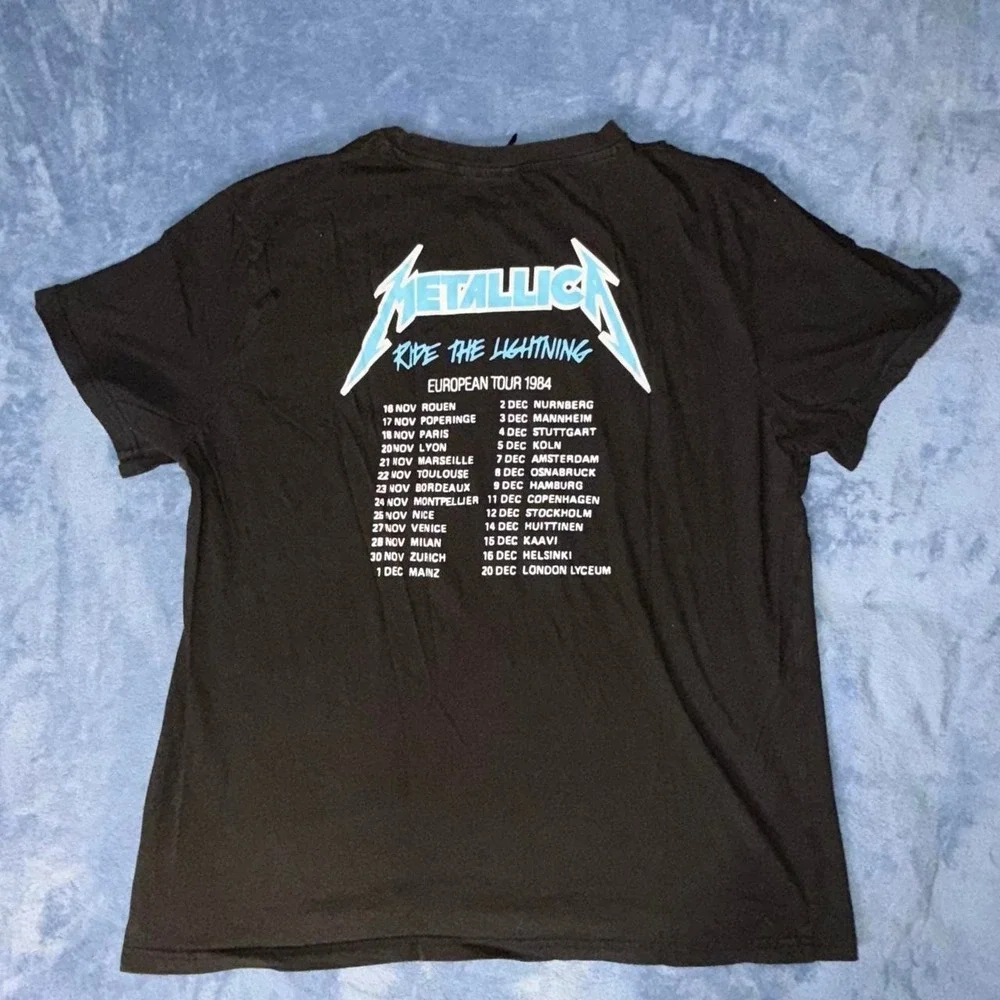 Metallica Ride The Lightning black t-shirt with blue lightning graphic